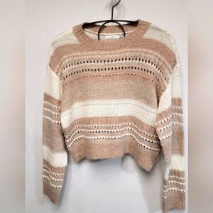 Lush Long Sleeve Open Knit Striped Sweater Size Small